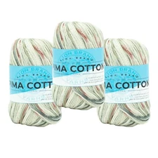(3 Pack) Lion Brand Yarn 762-500W Pima Cotton Yarn, Peppercorn