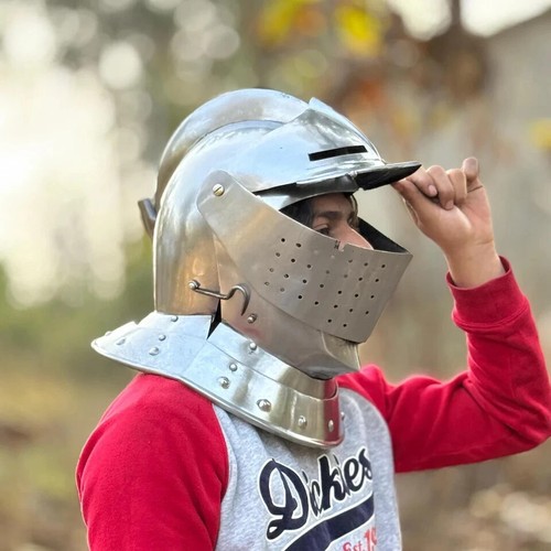 Medieval Knight Steel Close Helmet Battle Knight Visor Helmet LARP Cosplay Gift - Picture 5 of 7