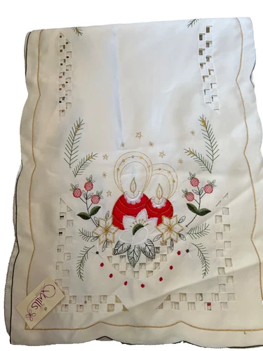Vintage QUILLS IRELAND CHRISTMAS LINEN TABLE RUNNER  13.5 By 70