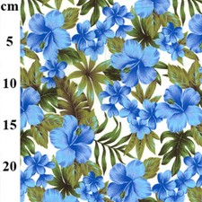Cotton Fabric - Blue Hibiscus Hawaiian Floral Print Craft Fabric Material Metre