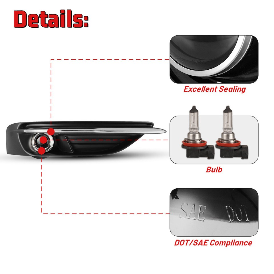 For 1114 Chrysler 200 Fog Lights Pair Clear Glass Lens Lamps Wiring