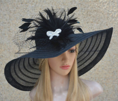Womens Formal Kentucky Derby Hats Wide Brim Wedding Church  display picture 3