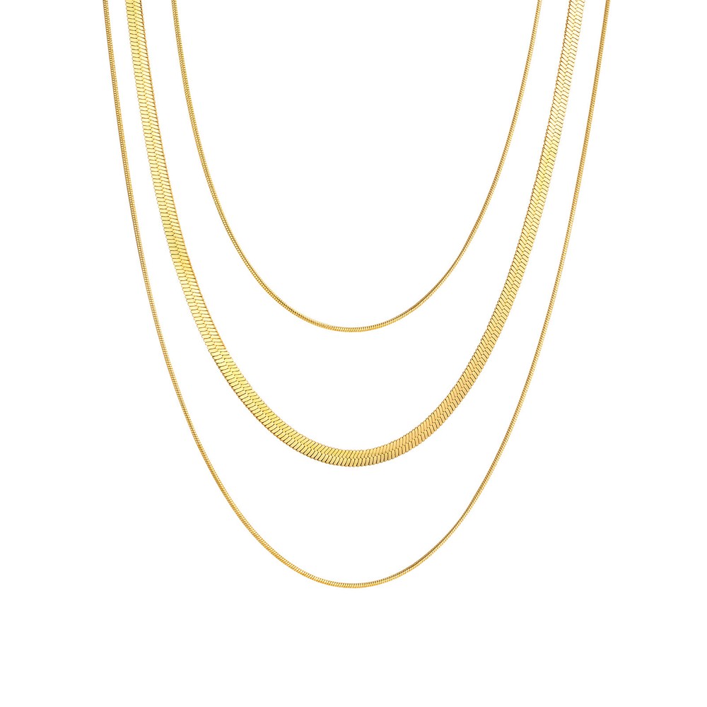 3Layeres Snake Chain Necklaces for Women, Minimalist Herringbone Chokers Stacked 3Layeres Snake Chain Necklaces for Women, Minimalist Herringbone Chokers Stacked