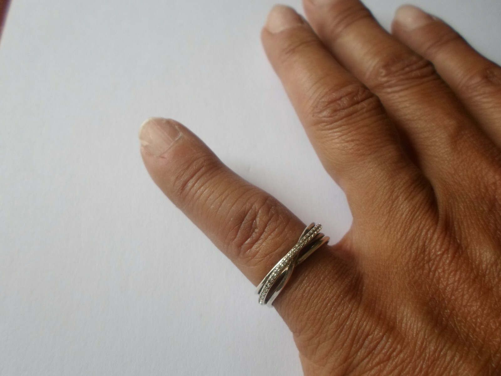 solid silver ring, interlaced rings, zirconiums, … - image 3