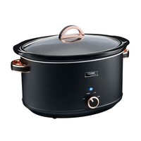 Slow Cooker 8L Tempered Glass Lid, Removable Ceramic Bowl & Timer Black & Copper
