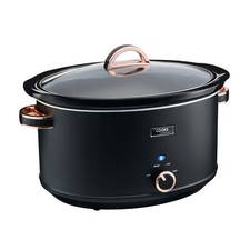 Slow Cooker 8L Tempered Glass Lid, Removable Ceramic Bowl & Timer Black & Copper