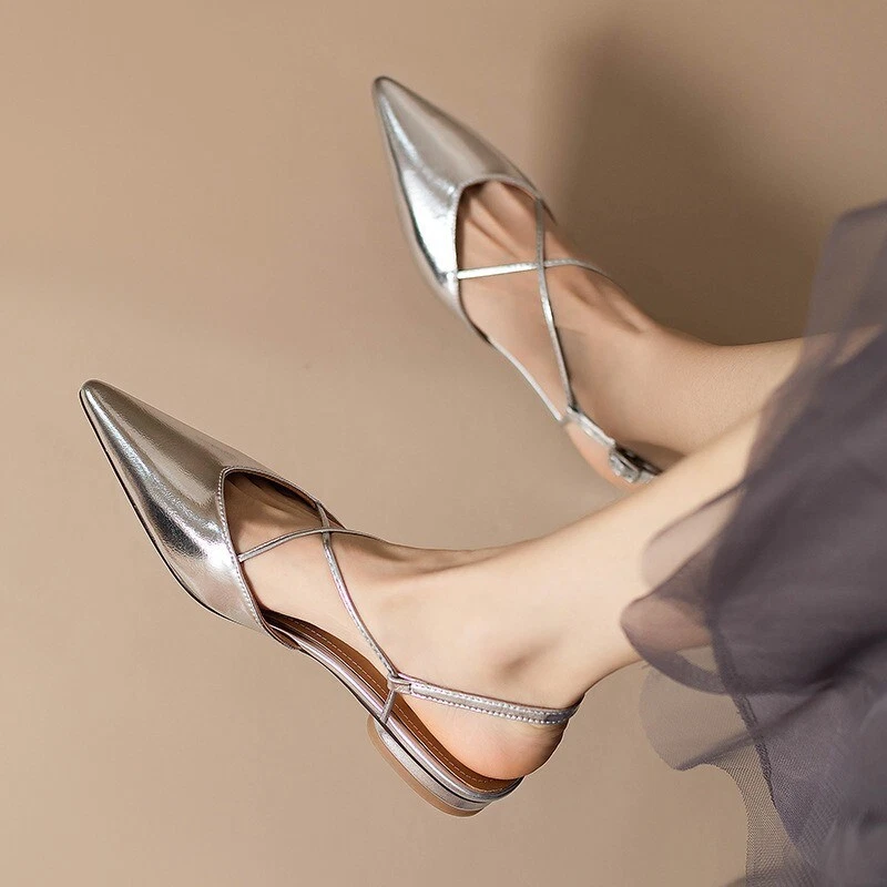 Summer Closed Toe Flat Heel Cross Strap Slingback Sandals Women Flats Shoes Size - Image 2 of 4