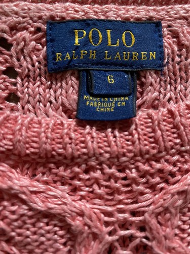 Salmon Pink Polo Ralph Lauren Girl's Embroidered Sweater Size 6-8 Wide - Picture 8 of 8