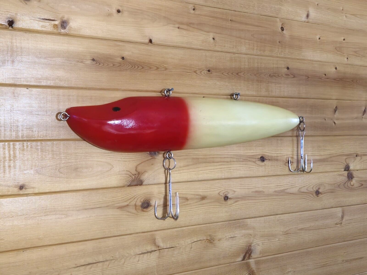 Vintage Large Wall Hanging Store Display Wooden Fishing Lure Metal