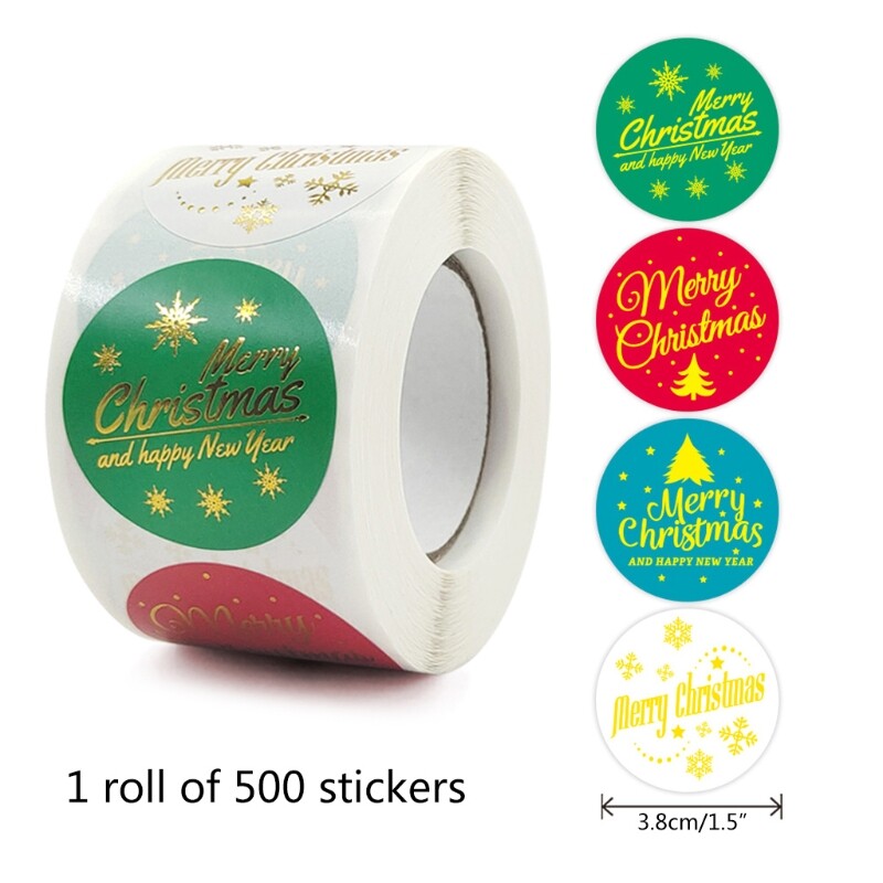 Merry Christmas Stickers Roll - 300 Self-Adhesive Square Labels, 1.5 Inch, 2 Patterns (Gold) - View #7