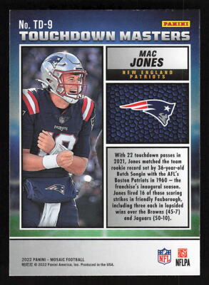2022 Panini Mosaic #TD-9 Mac Jones Touchdown Masters Big Head Card