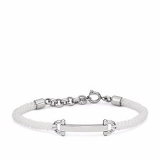 FOSSIL WHITE MACRAME POLISHED STEEL D-LINK ID PLAQUE BRACELET JF01292040