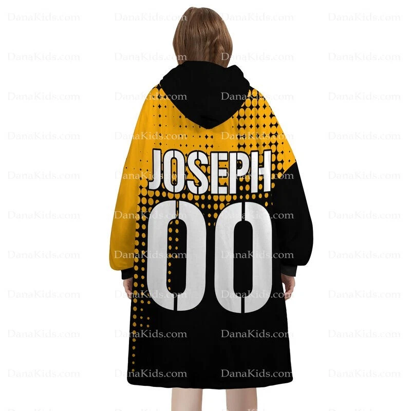 Custom Pittsburgh Football Team Blanket Hoodie with Personalized Name and Number Oversized