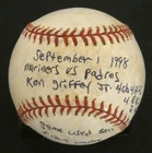 Ken Griffey Jr Game Used Ball Frm Umpire Larry McCoy 4 at Bats 4 Hits 4 RBIs 2HR