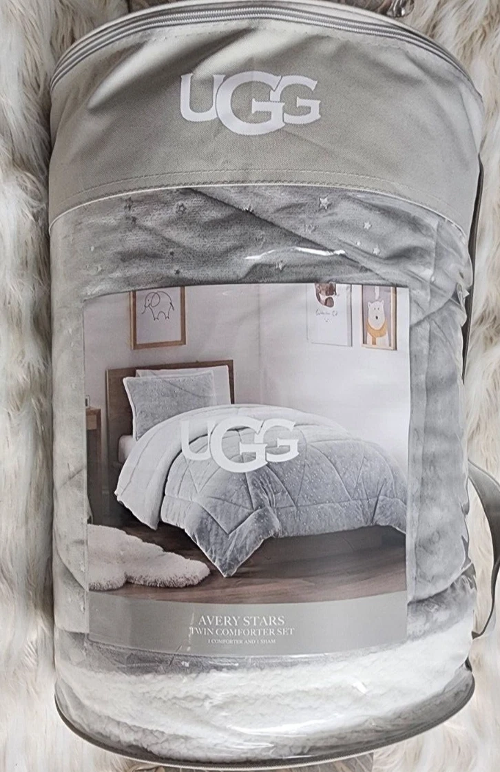 UGG Avery Stars Reversible Twin Comforter and Sham Glacier Gray NEW Bedding NWT