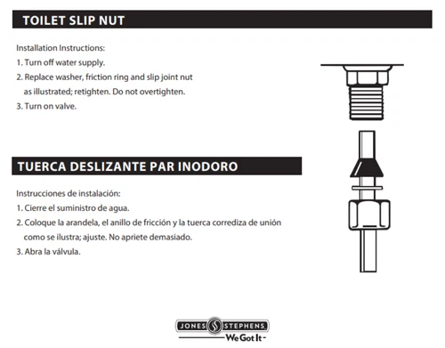 Jones Stephens Toilet 1/2" or 3/8" Brass Ballcock Coupling Slip Nut Washer Ring - Picture 5 of 5