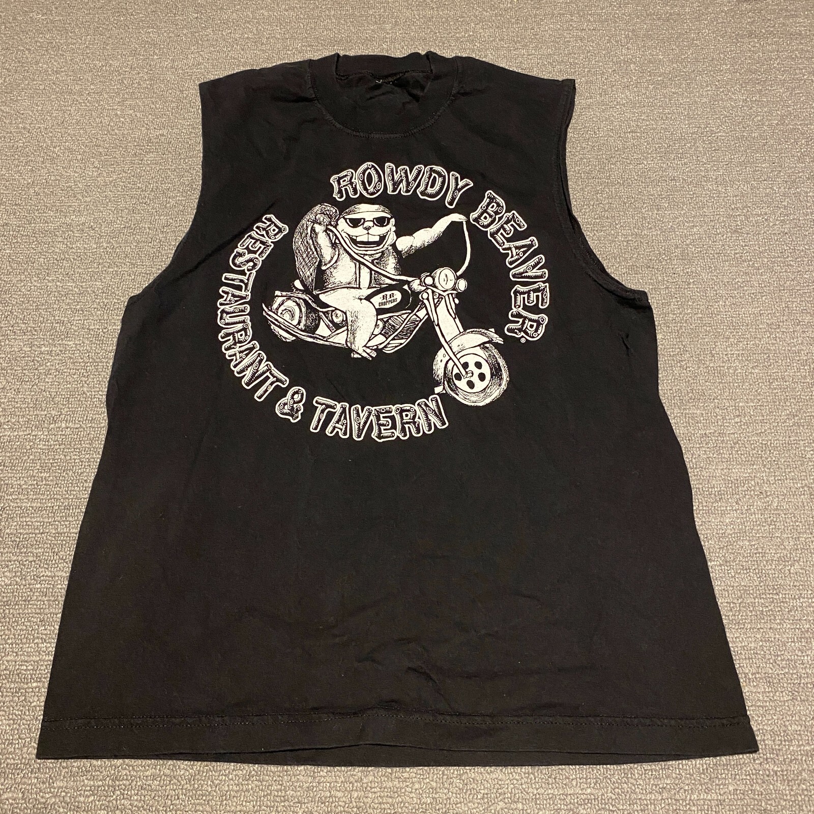 Rowdy Beaver Restaurant & Tavern Tank Top Mens Medium Black Muscle Shirt