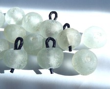 14 Large Recycled Handmade Glass Pendant Beads w Leather Loops, Rustic Seaglass