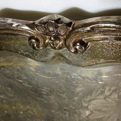 English Silver Silverplate Tray 15" Square Hollowware footed embossed, USA Made - Picture 23 of 24