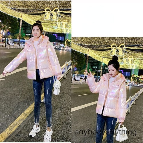 Ladies Shiny Down Cotton Coat Holographic Padded Jacket Winter Warm Thermal Hot - Picture 24 of 28