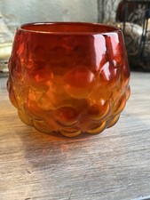 Vintage Blenko Bubble Tangerine Amberina Rose Bowl Vase Handblown Glass MCM