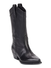 Dkny Womens Black Overlay Pull-tabs Laila Almond Leather Western Boot 6 M