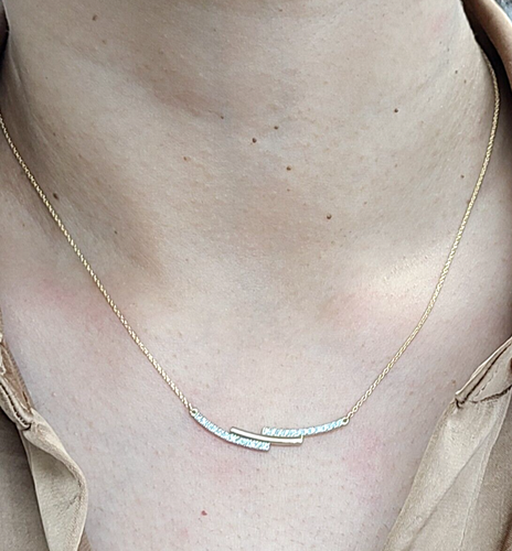 Deal! 0.20CT Natural Genuine Diamond Bar Pendant 14K Gold with Chain 17" - Picture 2 of 9