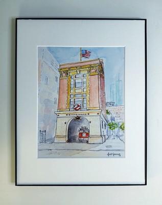 Firehouse in Lower Manhattan - Framed PRINT of an original watercolor