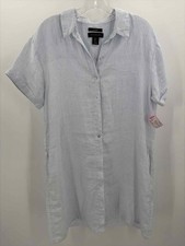 Pre-Owned Tahari Blue Size Large Linen Knee Length Short Sleeve Dress