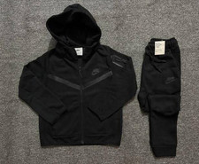 Nike Black 2-Piece Fleece Tracksuit Hoodie Tapered Pants Logo Mens L
