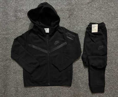 Nike Black 2-Piece Fleece Tracksuit Hoodie & Tapered Pants Logo Mens L