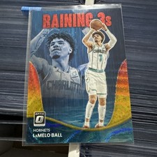 2022-23 Panini Donruss Optic Raining 3s LaMelo Ball #12 Red Gold Wave Prizm /99