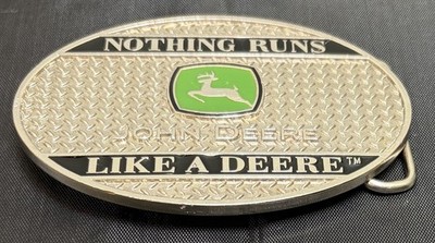 John Deere Nothing Runs Like a Deere Silver Diamond Plate Belt Buckle Oval Nice