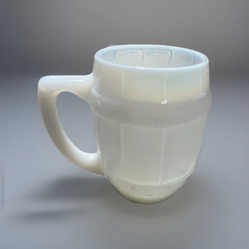Vintage White Opalescent Milk Glass Barrel Mug Shot Glass Toothpick Holder