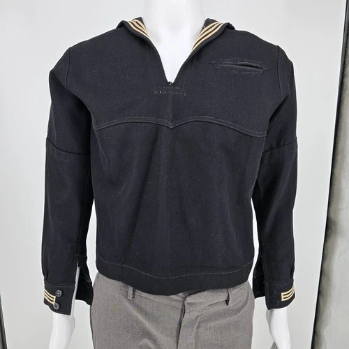 Vintage 1950s US Navy Black Gabardine Wool Crackerjack Liberty Jumper (40/M) - product listing photo