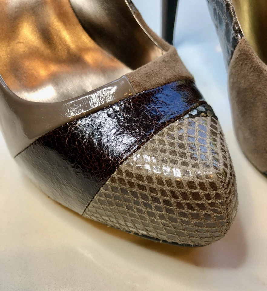 Preciosos Tacones Altos MODA Cuero Gris Multi Patrón 7.5M Foto 4 de 4