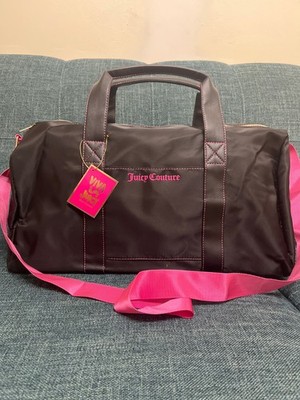 Juicy Couture Black & Pink Weekender Duffle Bag Travel Tote-NEW