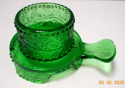 Vtg.1950's Mosser Forest Green Glass FAIRY LAMP BASE ONLY Holly Berry Design-USA