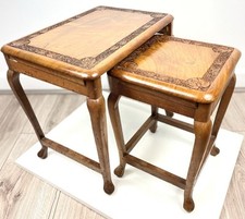 Antique Wooden Carved Floral Side Table Mother And Child Slide Together Gloss 