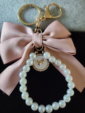 Faux Pearl Bead Bow Bag Charm Or Keychain with Gold Bow Charm - Pink - NWOT