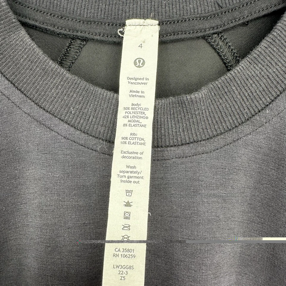 Pullover para mujer Lululemon Softstreme dobladillo acanalado negro minimalista Athleisure 4 Foto 3 de 4