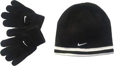 Nike Boys Reversible Beanie and Gloves Set in Black/White Sz 8/20