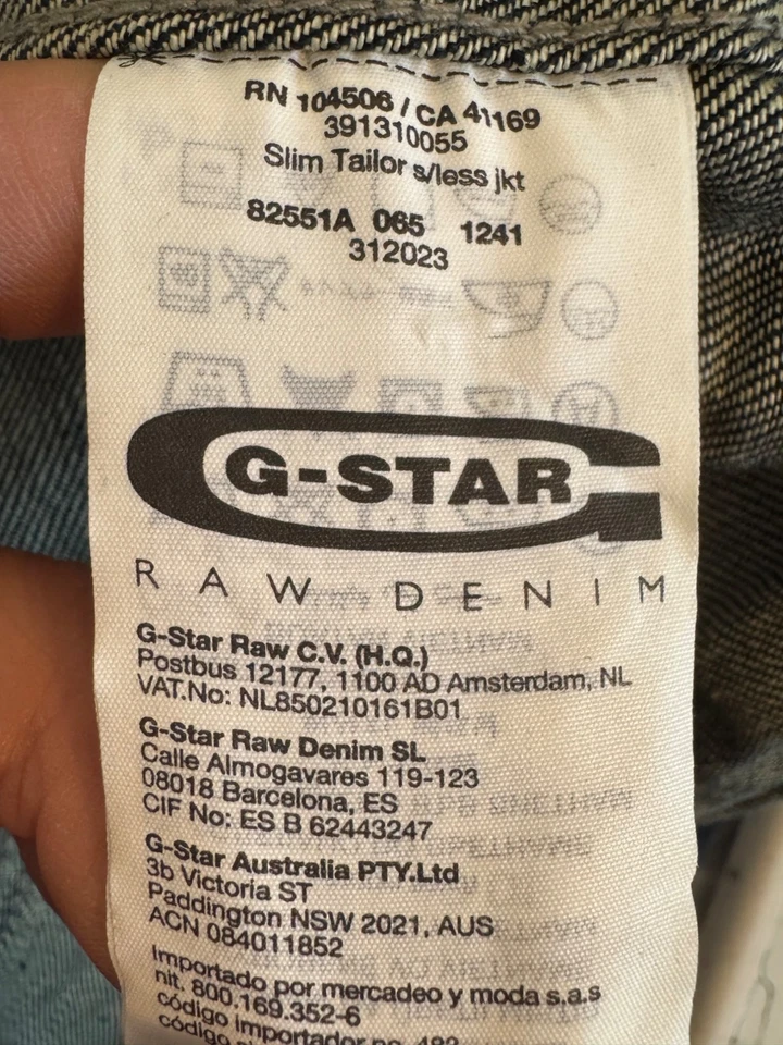 G-Star Raw Denim Vest Mens Size S Sleeveless Slim Tailor Fit Dark Blue - Image 3 of 4