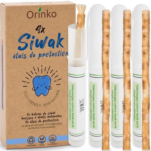 Siwak ORINKO x4 avec étuis bambou brosse à dents naturelle