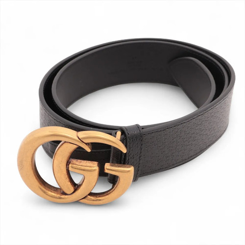 Gucci 406831 Double G Belt 90 Leather x GP Black×Gold