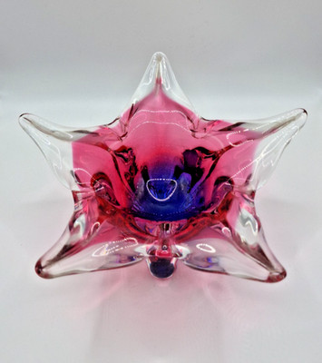 CHRIBSKA Josef Hospodka Glas Schale Pink Rot Blau Vase Böhmisch Bohemia Vintage