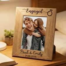 Personalized Engaged Wooden Photo Frame 5X7 Engagement Wedding Gift for Couple