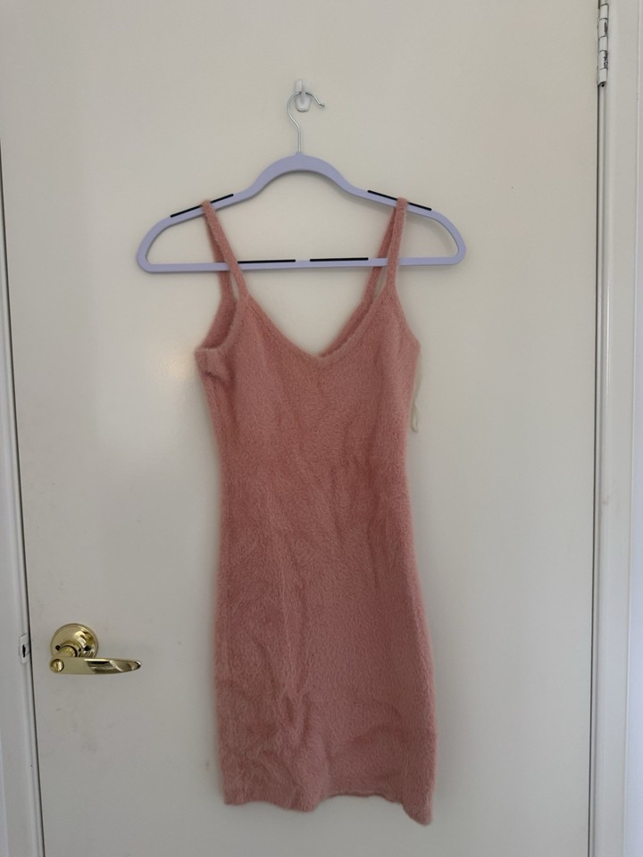Supre Pink Fuzzy Knit Mini Dress Womens Size S Y2K Soft Girl Party Cute