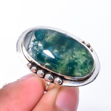 Moss Agate - India Gemstone 925 Sterling Silver Jewelry Ring s.7.5 Sku29