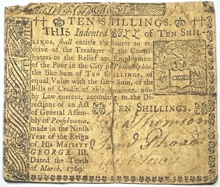 PA-143 Ten Shillings Philadelphia, Signed  Charles Thomson, Continental Congress - Image 2 of 3